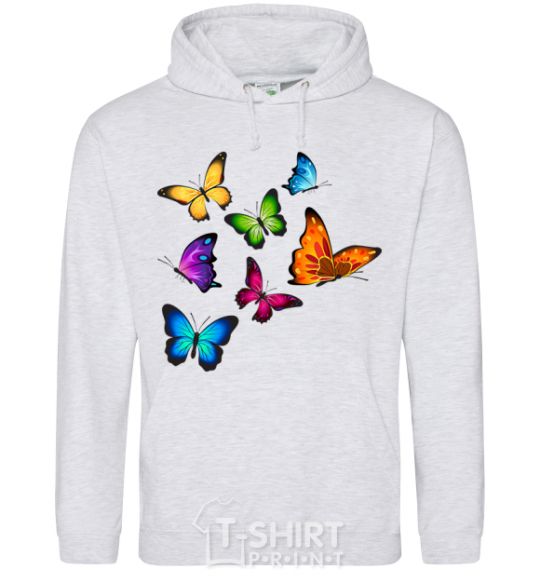 Men`s hoodie Multicolored Butterflies sport-grey фото