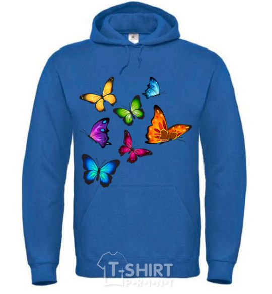 Men`s hoodie Multicolored Butterflies royal фото