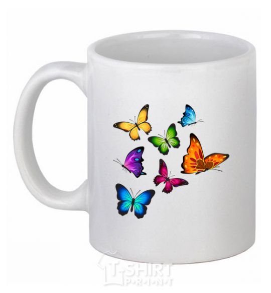 Ceramic mug Multicolored Butterflies White фото