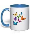 Чашка с цветной ручкой Разноцветные Бабочки Ярко-синий фото