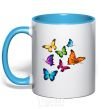 Mug with a colored handle Multicolored Butterflies sky-blue фото