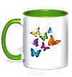 Mug with a colored handle Multicolored Butterflies kelly-green фото