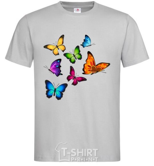 Men's T-Shirt Multicolored Butterflies grey фото