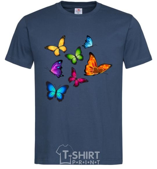 Men's T-Shirt Multicolored Butterflies navy-blue фото