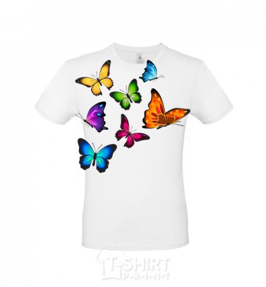 Men's T-Shirt Multicolored Butterflies White фото