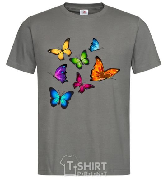 Men's T-Shirt Multicolored Butterflies dark-grey фото