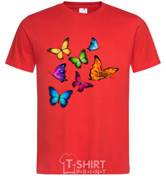 Men's T-Shirt Multicolored Butterflies red фото