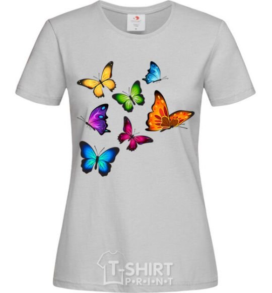 Women's T-shirt Multicolored Butterflies grey фото