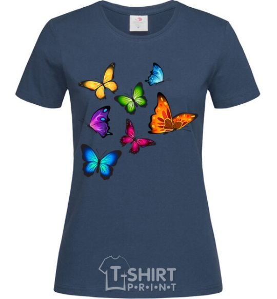 Women's T-shirt Multicolored Butterflies navy-blue фото