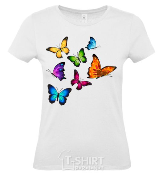 Women's T-shirt Multicolored Butterflies White фото