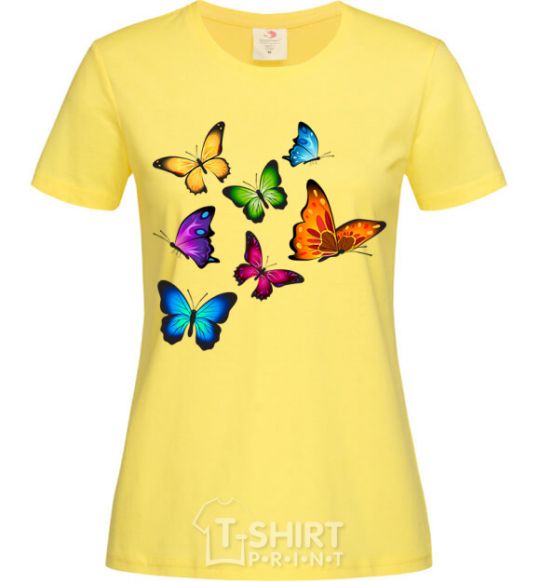 Women's T-shirt Multicolored Butterflies cornsilk фото