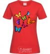 Women's T-shirt Multicolored Butterflies red фото