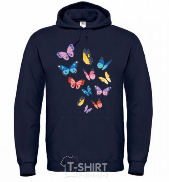 Мужская толстовка (худи) Разные бабочки Темно-синий фото
