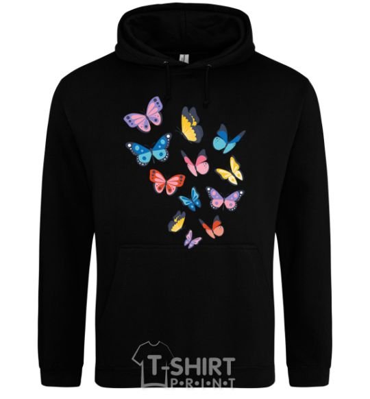 Men`s hoodie Different butterflies black фото