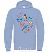 Men`s hoodie Different butterflies sky-blue фото