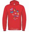 Men`s hoodie Different butterflies bright-red фото