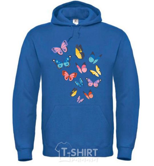 Men`s hoodie Different butterflies royal фото