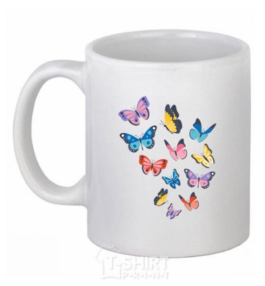 Ceramic mug Different butterflies White фото