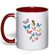 Mug with a colored handle Different butterflies red фото