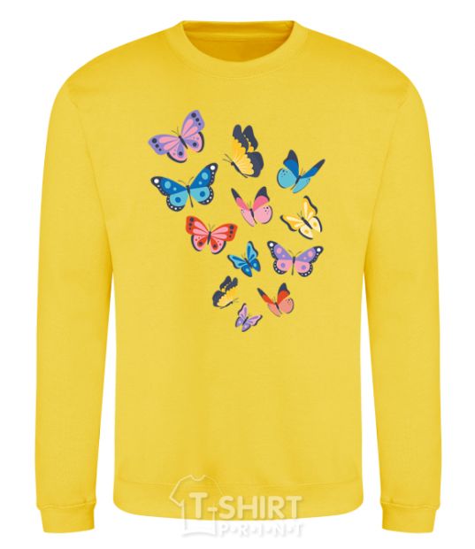 Sweatshirt Different butterflies yellow фото