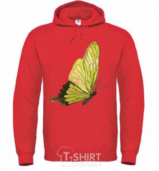 Men`s hoodie Green butterfly bright-red фото