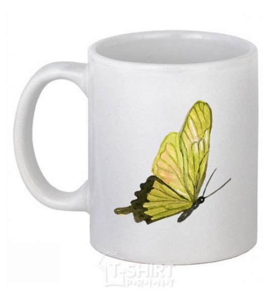 Ceramic mug Green butterfly White фото