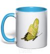Mug with a colored handle Green butterfly sky-blue фото