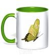 Mug with a colored handle Green butterfly kelly-green фото