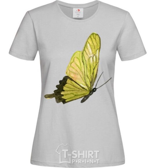 Женская футболка Зеленая бабочка Серый фото
