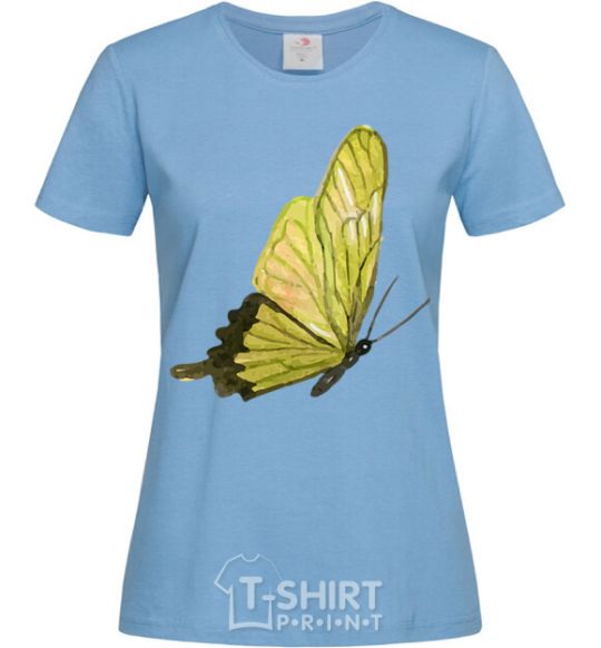Women's T-shirt Green butterfly sky-blue фото