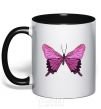 Mug with a colored handle Purple butterfly black фото