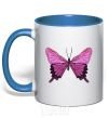 Mug with a colored handle Purple butterfly royal-blue фото