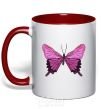 Mug with a colored handle Purple butterfly red фото