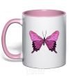 Mug with a colored handle Purple butterfly light-pink фото