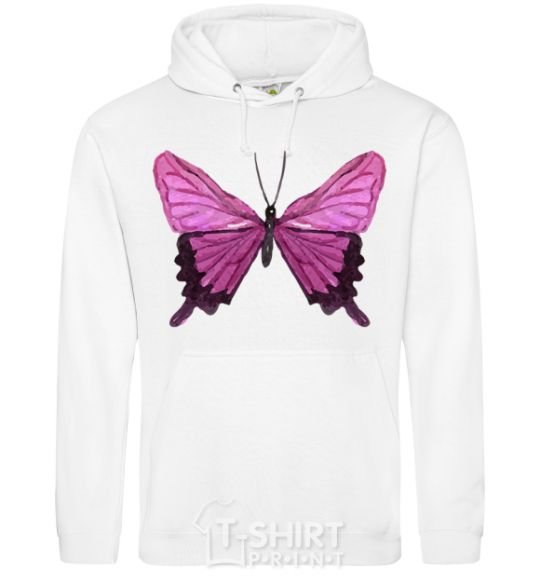 Мужская толстовка (худи) Фиолетовая бабочка Белый фото