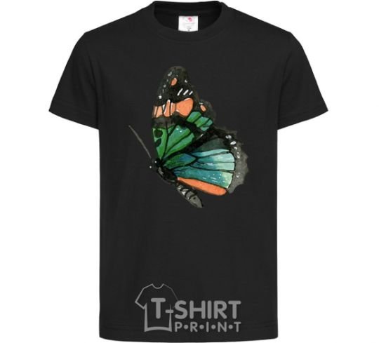 Kids T-shirt Green butterfly with orange dots black фото