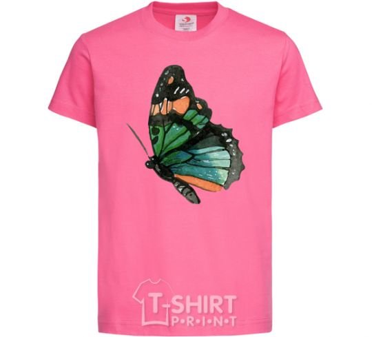 Kids T-shirt Green butterfly with orange dots heliconia фото