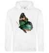 Men`s hoodie Green butterfly with orange dots White фото