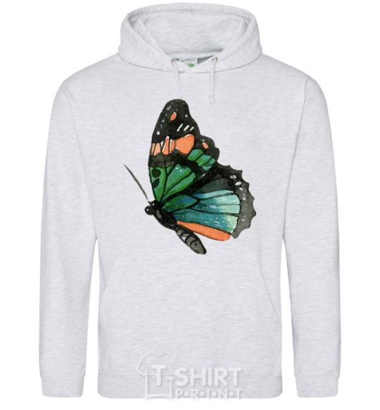 Men`s hoodie Green butterfly with orange dots sport-grey фото