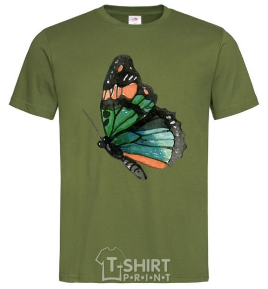 Мужская футболка Зеленая бабочка с оранжевыми точками Оливковый фото