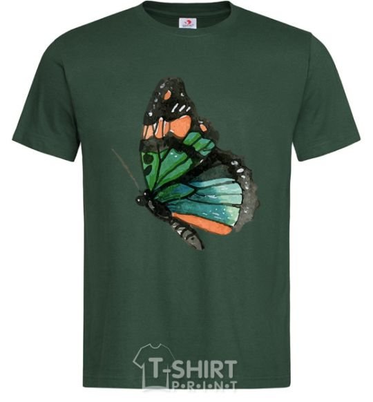 Мужская футболка Зеленая бабочка с оранжевыми точками Темно-зеленый фото