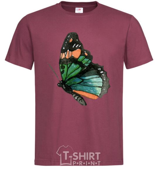 Men's T-Shirt Green butterfly with orange dots burgundy фото