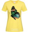 Women's T-shirt Green butterfly with orange dots cornsilk фото