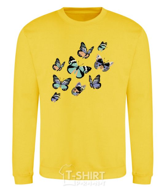 Sweatshirt A drawing of butterflies yellow фото