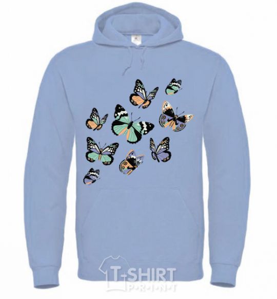 Men`s hoodie A drawing of butterflies sky-blue фото