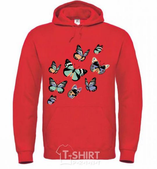 Men`s hoodie A drawing of butterflies bright-red фото