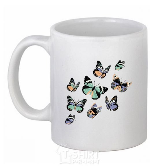 Ceramic mug A drawing of butterflies White фото