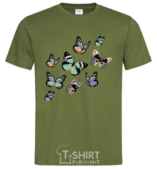 Мужская футболка Рисунок бабочек Оливковый фото