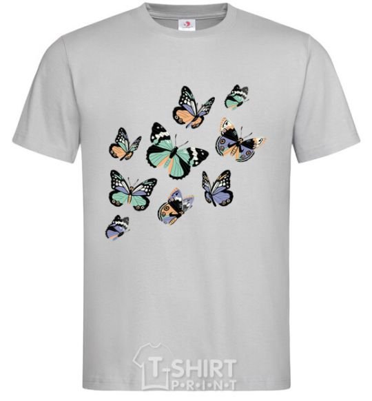 Men's T-Shirt A drawing of butterflies grey фото