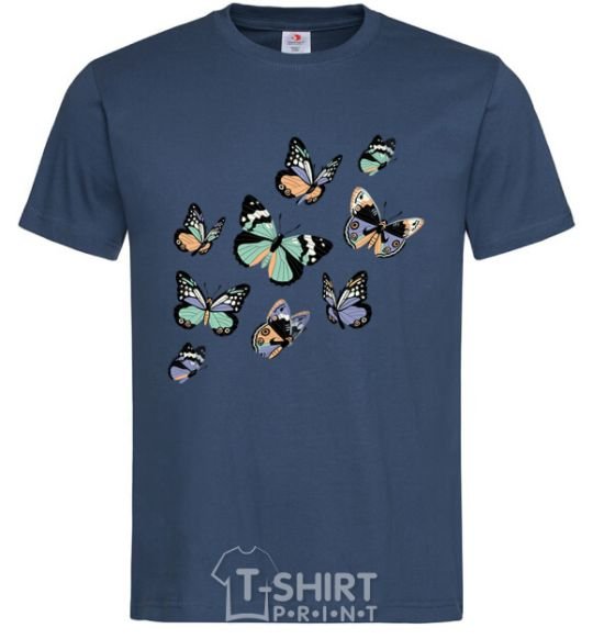 Men's T-Shirt A drawing of butterflies navy-blue фото